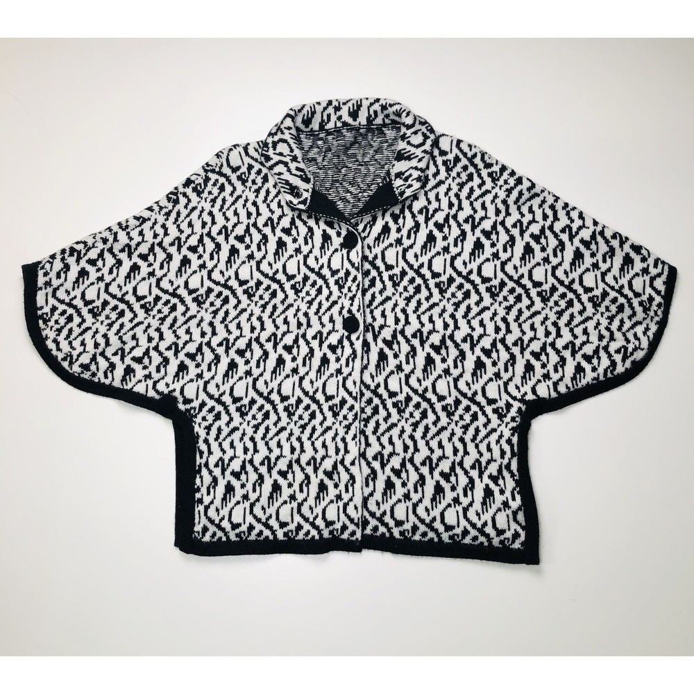 Alpaca Sweater Cape Poncho Aztec Boho Western Black Geometric Handmade Peru OS